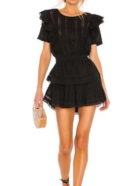 LoveShackFancy Black Ruffled Eyelet Mini Dress
